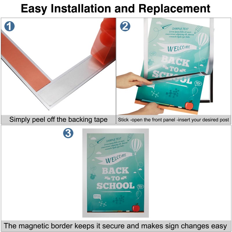 MFoffice 11x17 Frame for Display AD,Sign,Poster,Picture,Made of Durable PVC Plastic and Strong Magnetic,Double Sided and Self Adhesive,Silver,Pack of 2 - Image 3